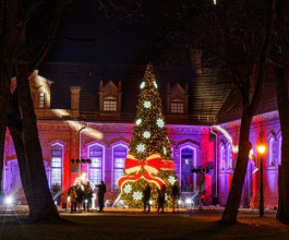 3. Сказочные гномы, дети на катке, сотни гирлянд, которыми украшена не только очень стильно оформленная ёлка, но и весь парк. Фото администрации комплекса усадьбы Раудондварис. 3