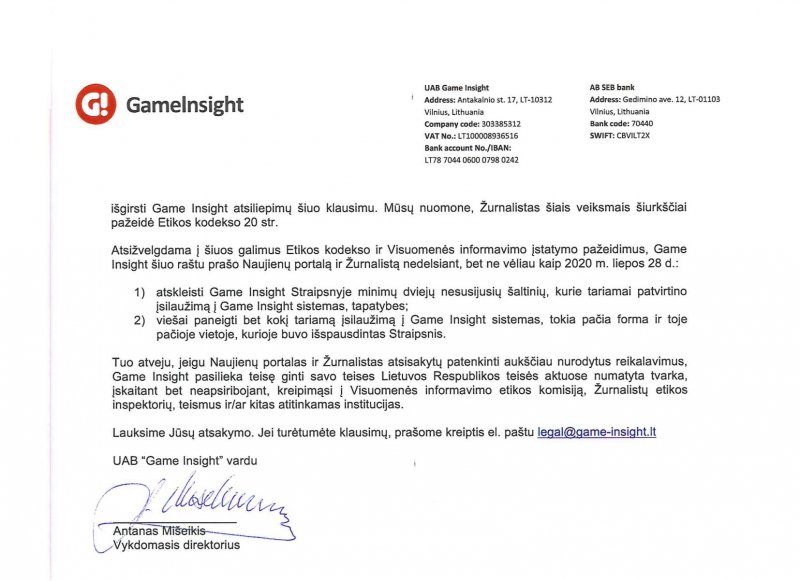 Компания по созданию игр Game insight просит опровержения информации